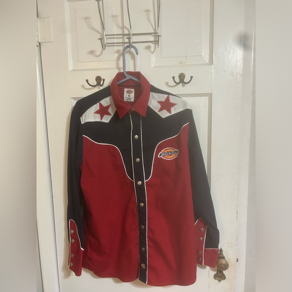 Medium vintage dickies red white and blue star collared shirt